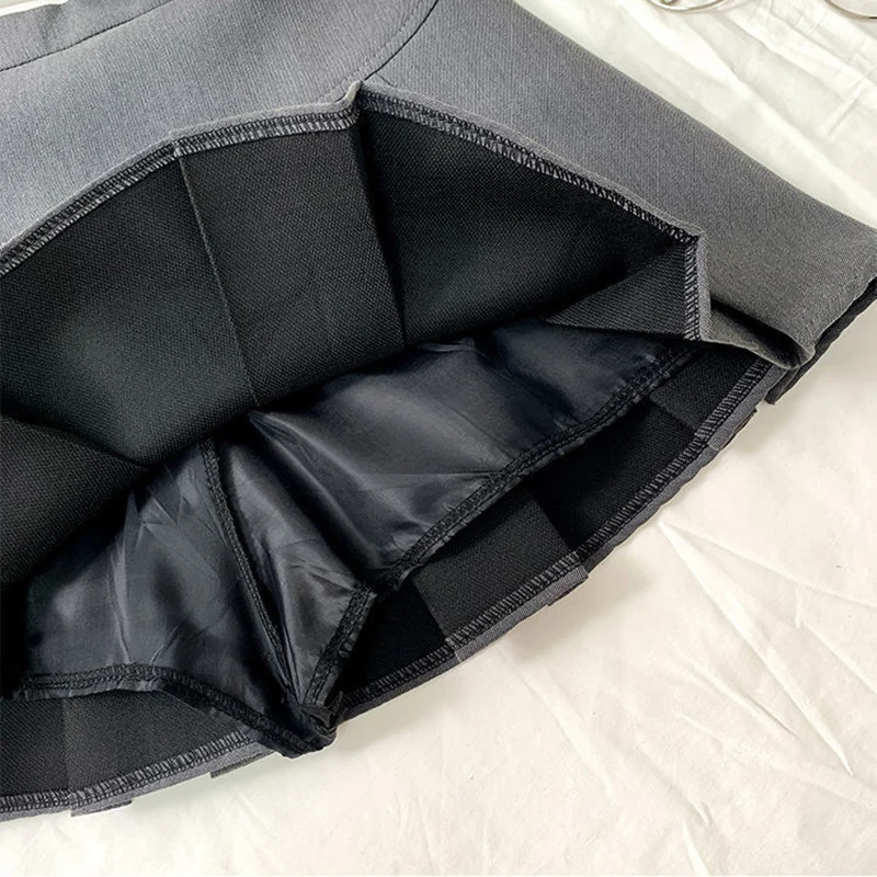 ZOKI Vintage Gray Pleated Skirt Women Kawaii High Waist Mini Skirts Korean Fashion School Uniform Harajuku Streetwear Spring