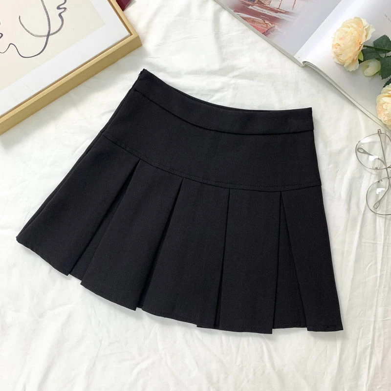 ZOKI Vintage Gray Pleated Skirt Women Kawaii High Waist Mini Skirts Korean Fashion School Uniform Harajuku Streetwear Spring