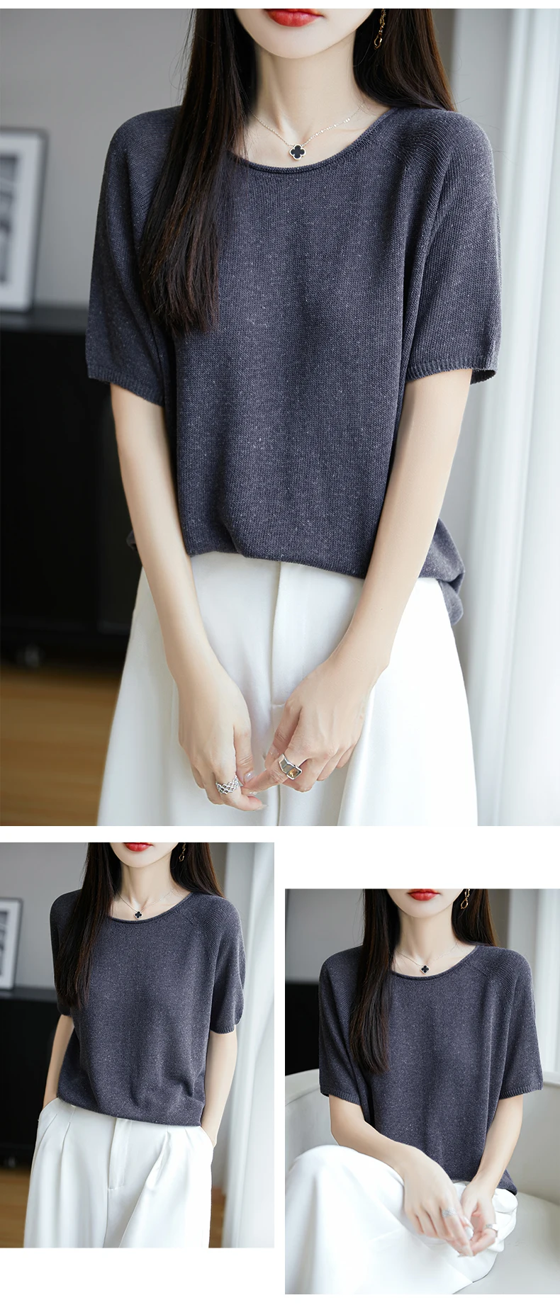 Women Summer Linen Cool T-shirt Slash Neck Light Breathable Anti-wrinkle Tee Basic Model Tshirt Skin-friendly Short Sleeve Tops