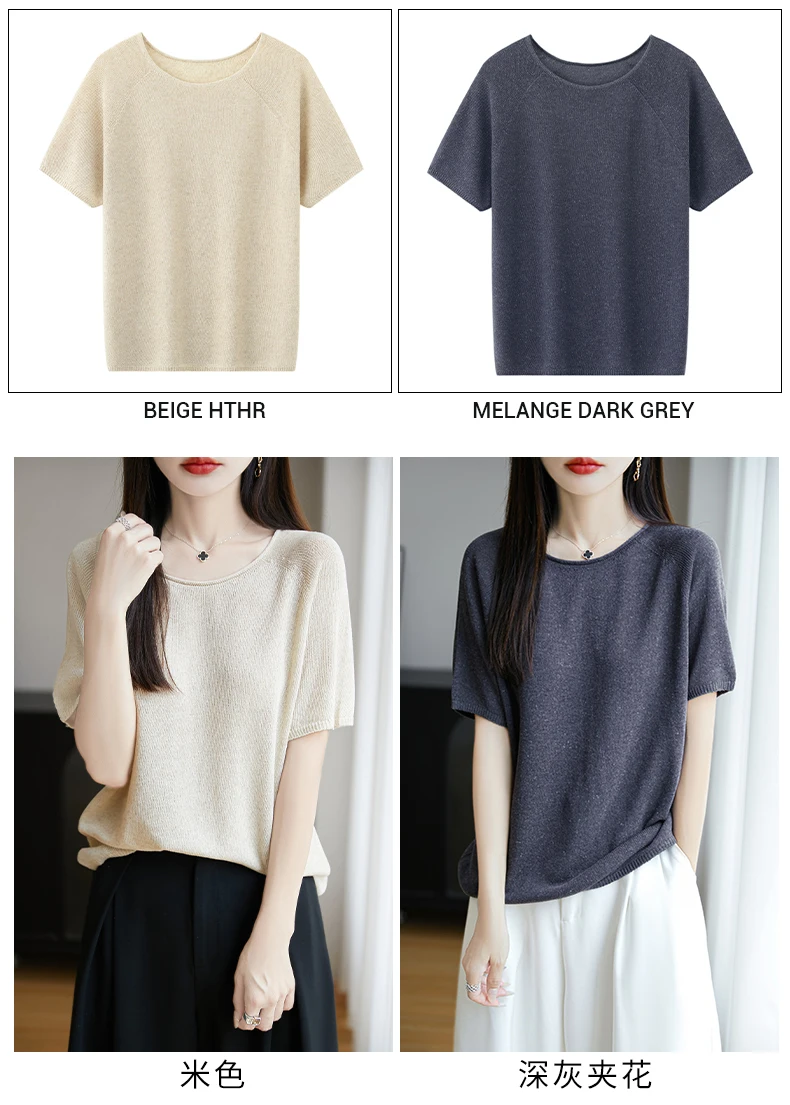 Women Summer Linen Cool T-shirt Slash Neck Light Breathable Anti-wrinkle Tee Basic Model Tshirt Skin-friendly Short Sleeve Tops