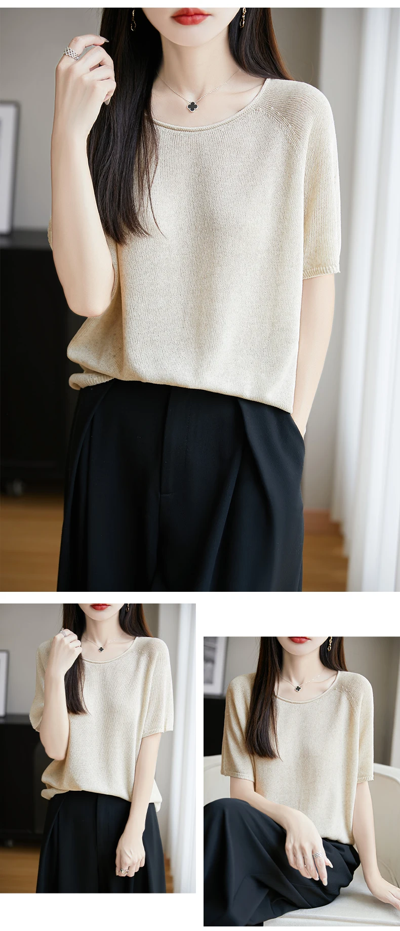 Women Summer Linen Cool T-shirt Slash Neck Light Breathable Anti-wrinkle Tee Basic Model Tshirt Skin-friendly Short Sleeve Tops