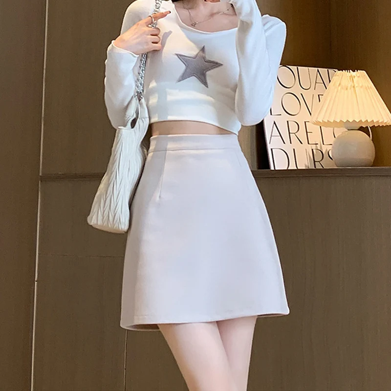 Autumn Winter Anti-Exposure Woolen Mini Skirt Women Korean College Style Short Skirts New Thicken Warm High Waist A-Line Skirt