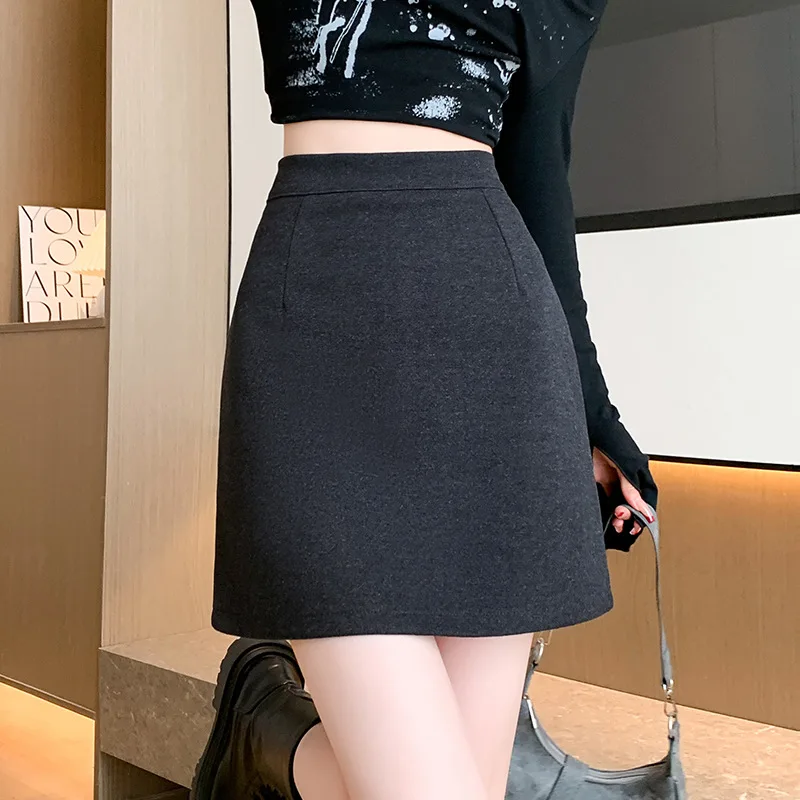 Autumn Winter Anti-Exposure Woolen Mini Skirt Women Korean College Style Short Skirts New Thicken Warm High Waist A-Line Skirt