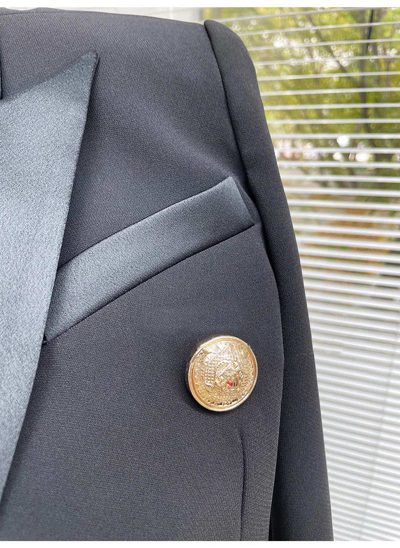 Luxury Brand Autumn Cropped Jackets Women Black Blazer Lapel Metal Button Long Sleeves Office Lady Coat Cropped Blazer Short Top