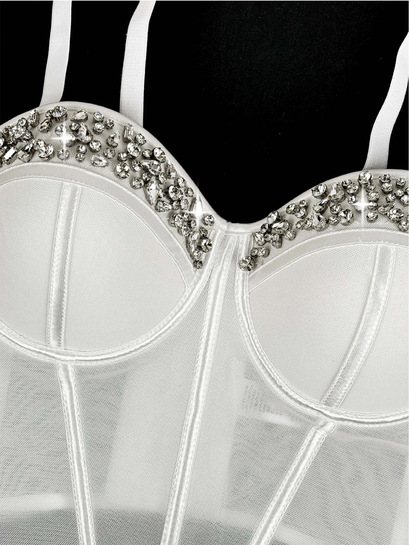 Sexy leopard print rhinestone corset crop top women summer club party tops woman street wear white mesh cropped halter tank top