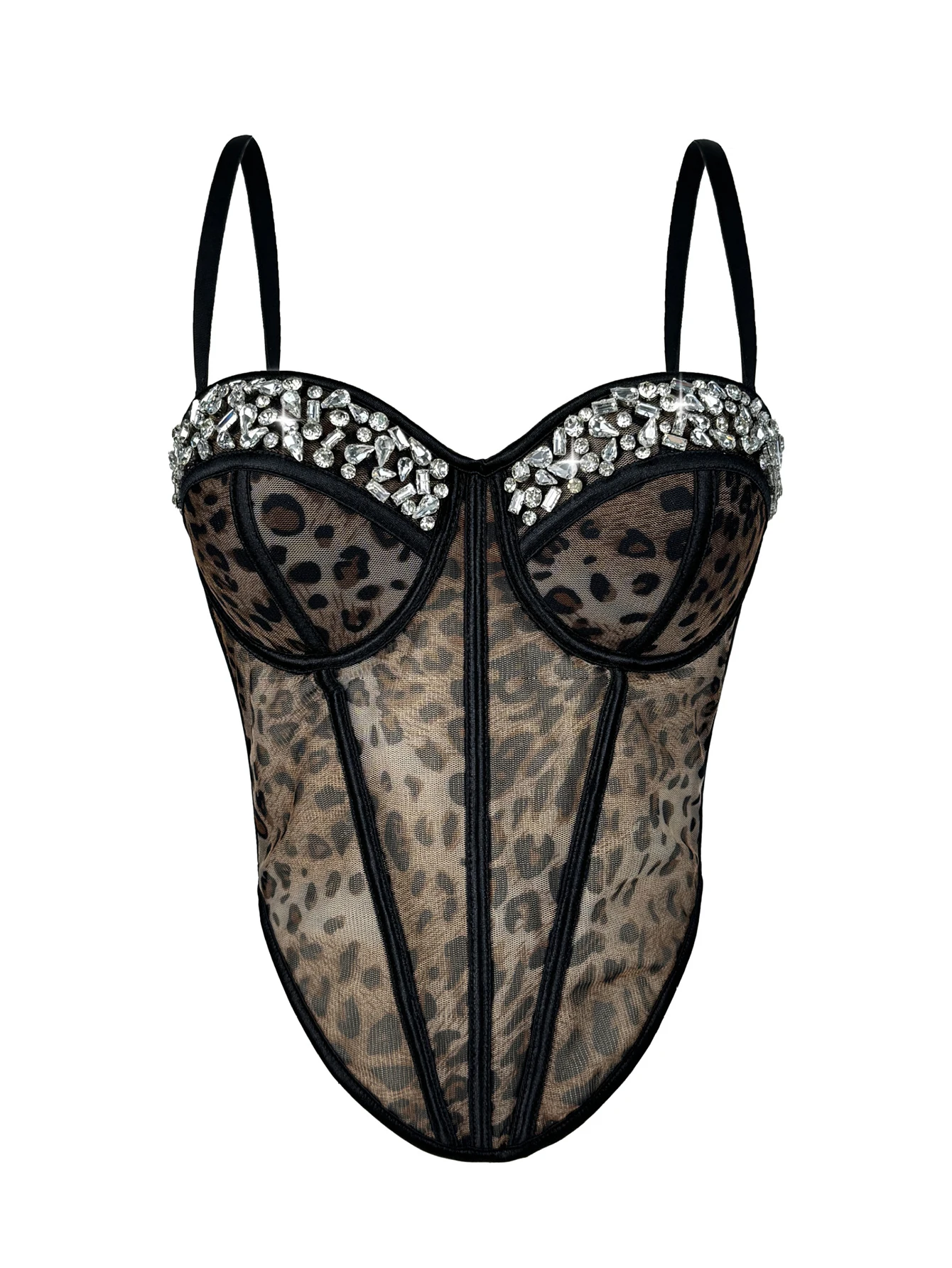 Sexy leopard print rhinestone corset crop top women summer club party tops woman street wear white mesh cropped halter tank top