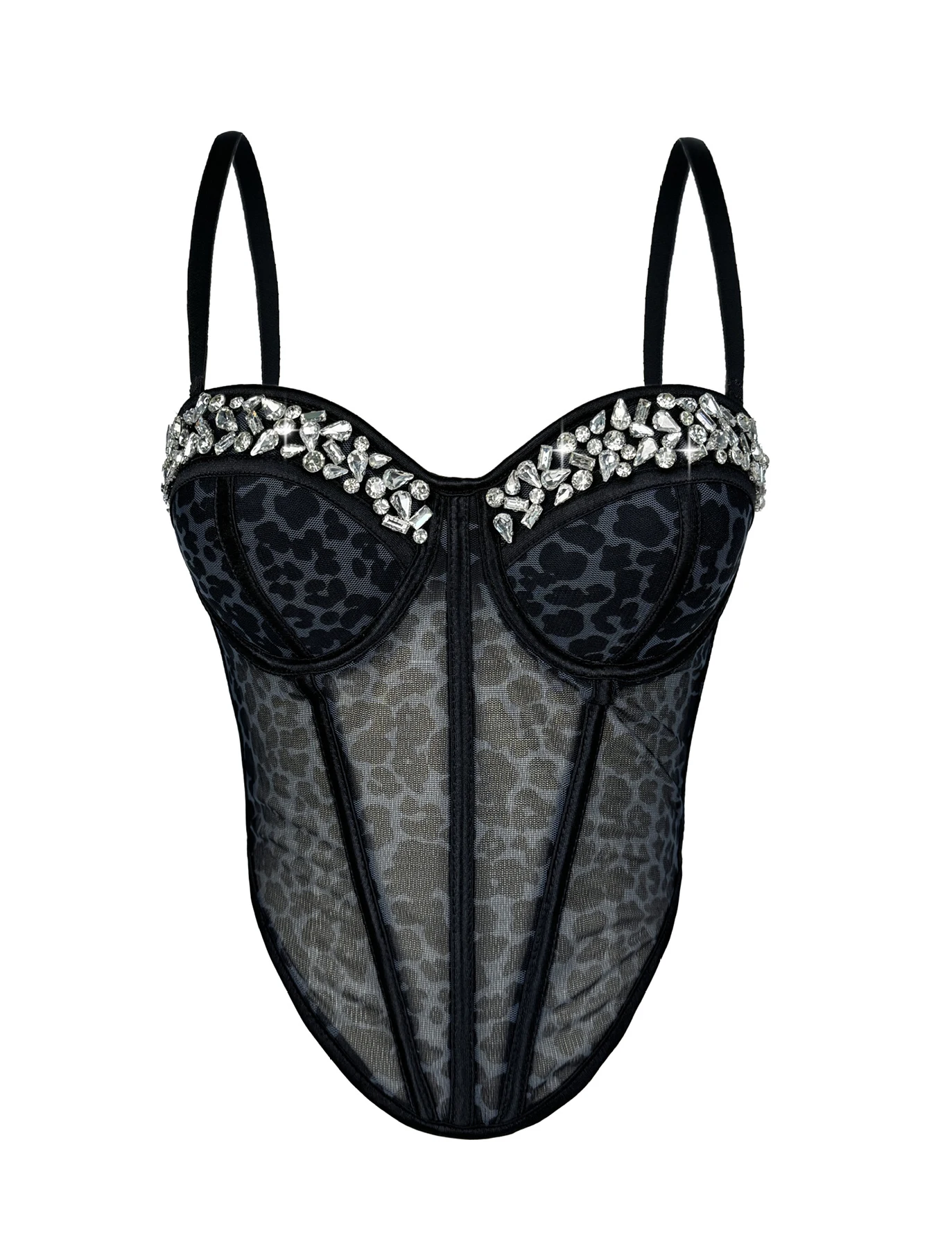 Sexy leopard print rhinestone corset crop top women summer club party tops woman street wear white mesh cropped halter tank top