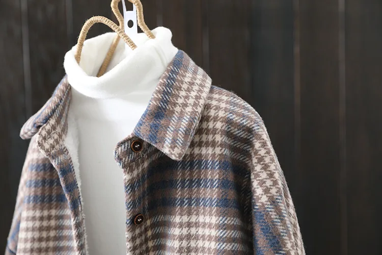 Winter New Women Vintage Oversize Woolen Plaid Shirts Warm Full Sleeve Thick Trun-down Collar Fleece Blouse Casual Outwear T1O90