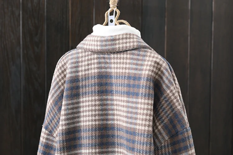 Winter New Women Vintage Oversize Woolen Plaid Shirts Warm Full Sleeve Thick Trun-down Collar Fleece Blouse Casual Outwear T1O90