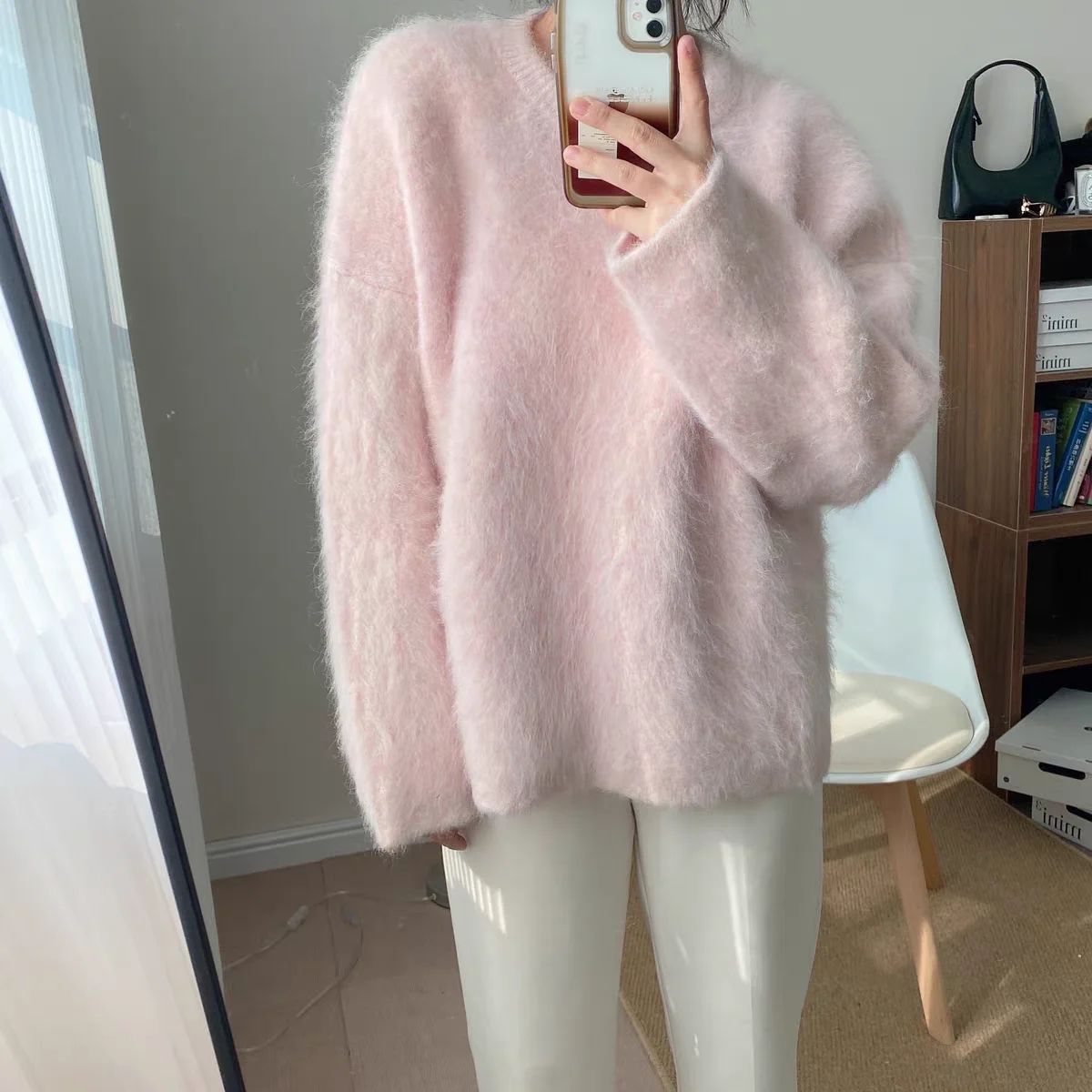 Oversize New Autumn Winter Soft Mohair Sweater Chic Fashion Women O Neck Thick Warm Mink Cashmere Knitted Loose Casual Pullovers