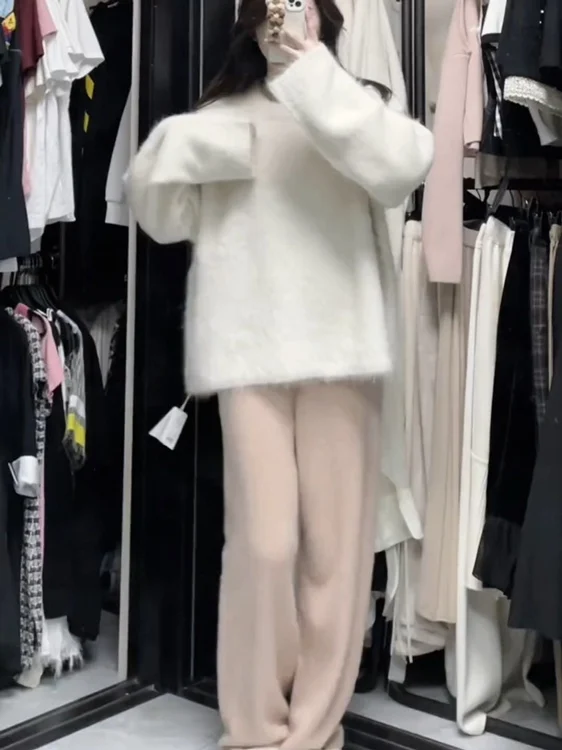 Oversize New Autumn Winter Soft Mohair Sweater Chic Fashion Women O Neck Thick Warm Mink Cashmere Knitted Loose Casual Pullovers