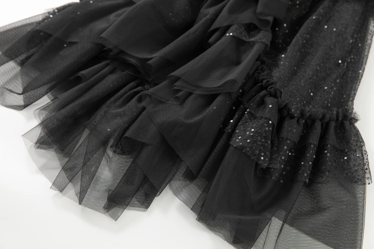 Women's Runway Dresses Sexy V Neck Long Sleeves Ruffles Mesh Elegant Fashion Casual Vestidos Prom