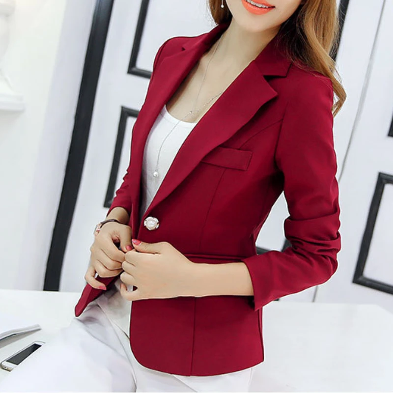 Women Blazer Formal Slim Blazers Lady Office Work Suit Pockets Jackets Coat Female Wine Notched Blazer Jackets Femme Blazers