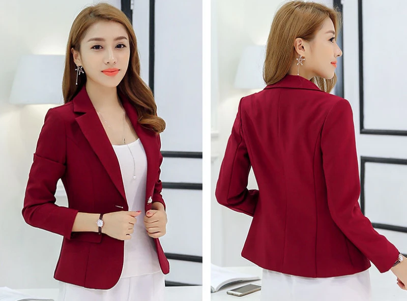 Women Blazer Formal Slim Blazers Lady Office Work Suit Pockets Jackets Coat Female Wine Notched Blazer Jackets Femme Blazers