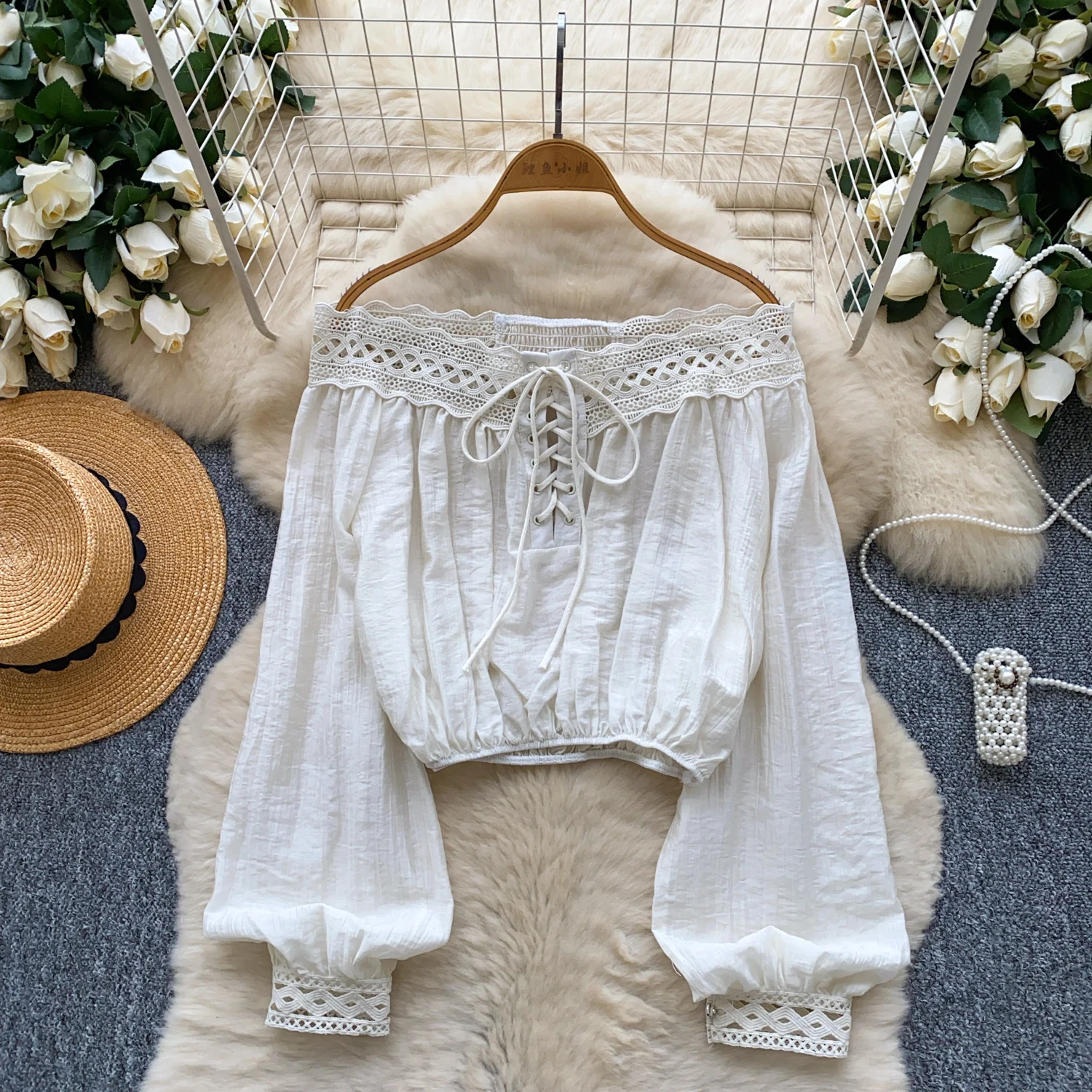Vintage Blouse lace lace-up long sleeve Elegant Fashion Women hotsweet Shirt women clothing