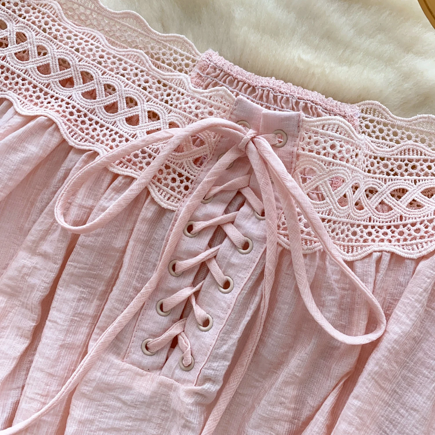 Vintage Blouse lace lace-up long sleeve Elegant Fashion Women hotsweet Shirt women clothing