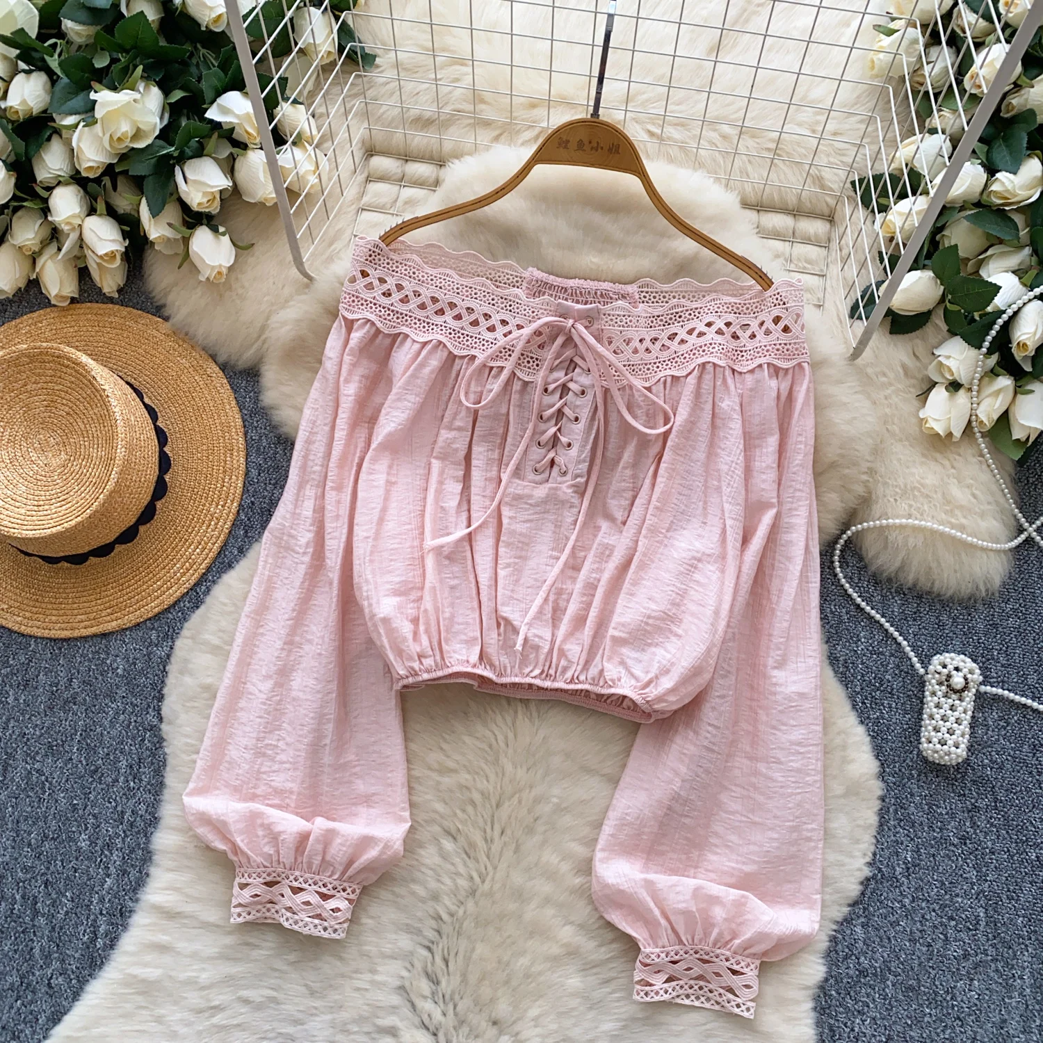 Vintage Blouse lace lace-up long sleeve Elegant Fashion Women hotsweet Shirt women clothing