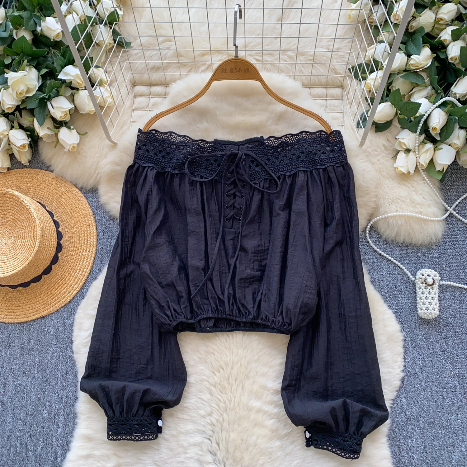 Vintage Blouse lace lace-up long sleeve Elegant Fashion Women hotsweet Shirt women clothing