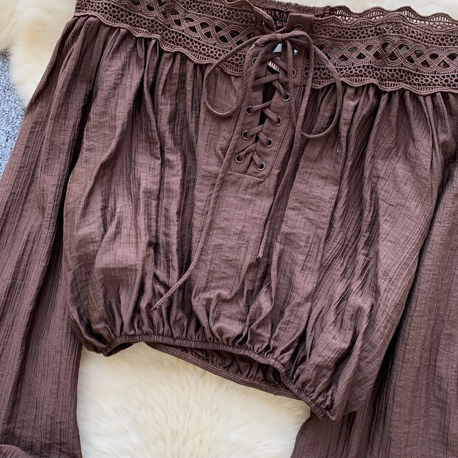 Vintage Blouse lace lace-up long sleeve Elegant Fashion Women hotsweet Shirt women clothing
