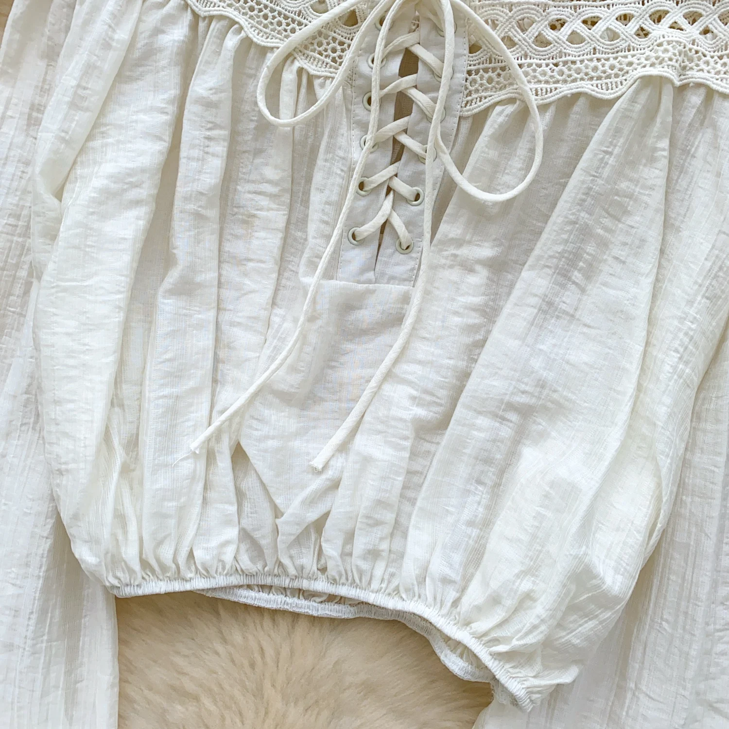 Vintage Blouse lace lace-up long sleeve Elegant Fashion Women hotsweet Shirt women clothing
