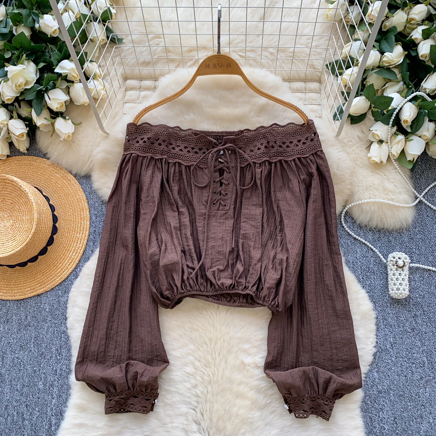 Vintage Blouse lace lace-up long sleeve Elegant Fashion Women hotsweet Shirt women clothing