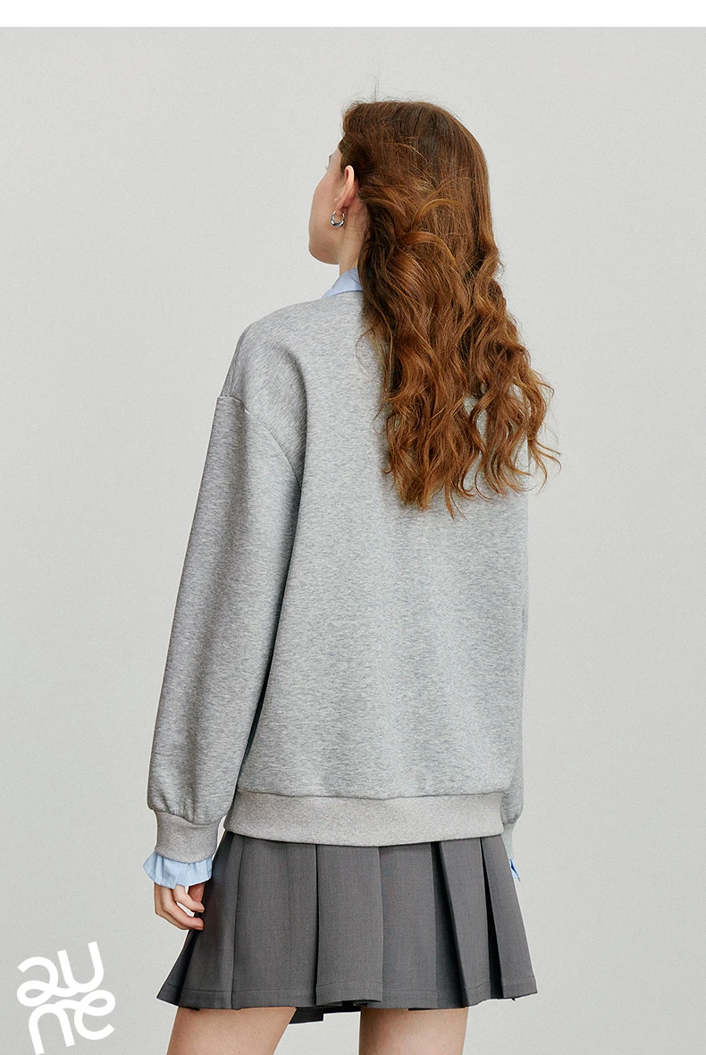 TOYOUTH Women Sweatshirt 2025 Autumn New Denim Flower Embroidery Fake Two Piece Splicing Turn Down Collar Cotton Casual Pullover