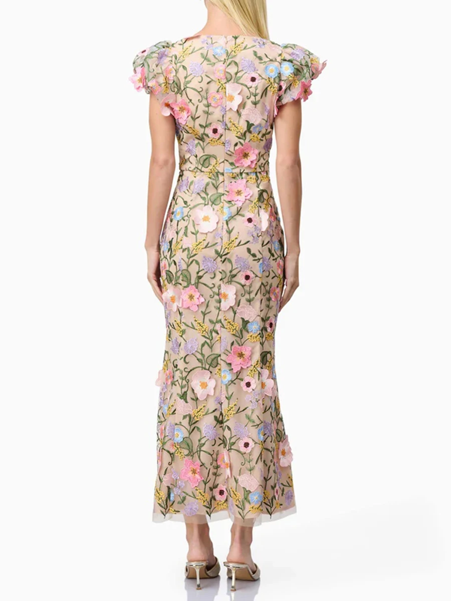 TWOTWINSTYLE Hit Color Spliced Appliques Slimming Dresses For Women Square Neck Sleeveless High Waist Temperament Dress Female