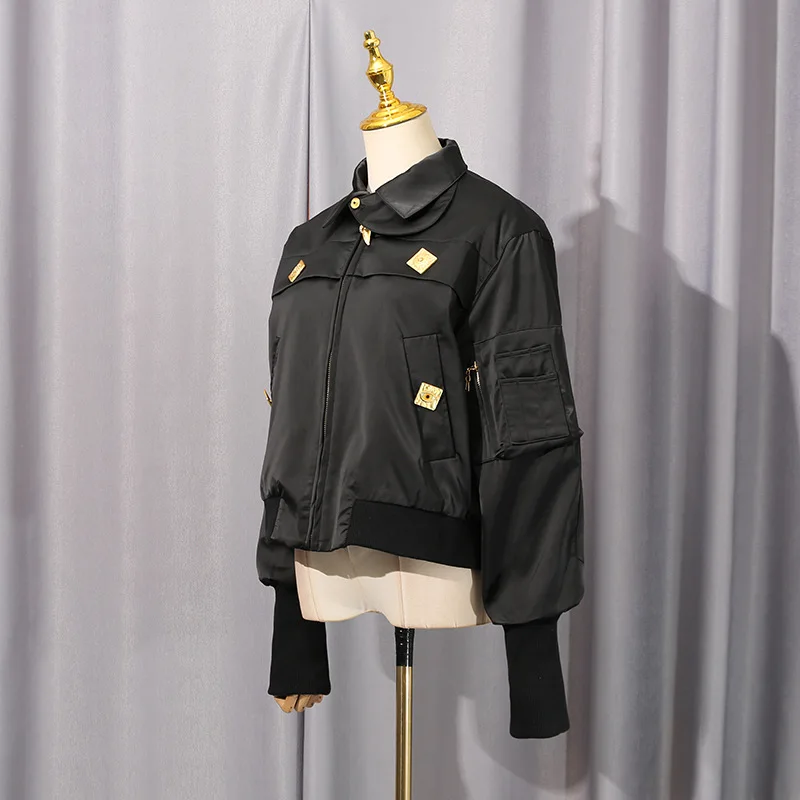 High Street Autumn New Comfortable Casual Style Jacket Women's Stand Up Collar Splicing Design, High-end Short Jacket