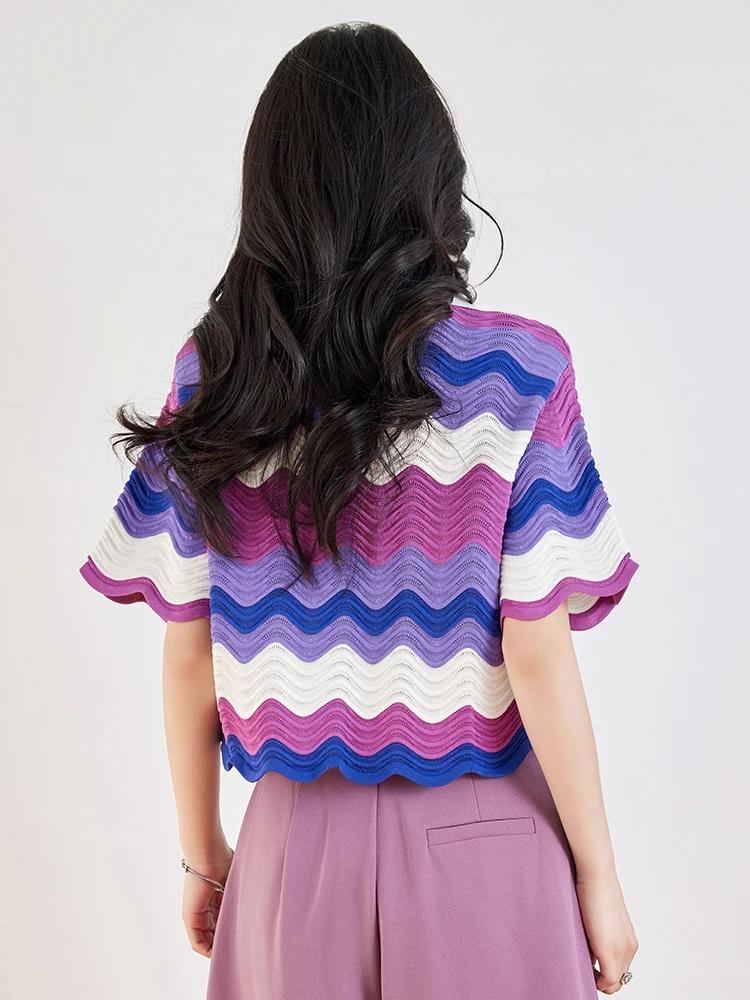 Women's Retro Contrasting Color Turn-down Collar T-shirt Summer 2024 New Casual Pullover Fashion Lazy Style Tops