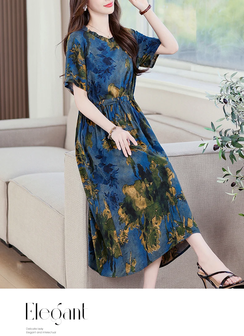 Sundress 2025 Women Dress Summer Bohemian Casual Vintage Short Sleeve Floral Print thin Vestido Female Robe