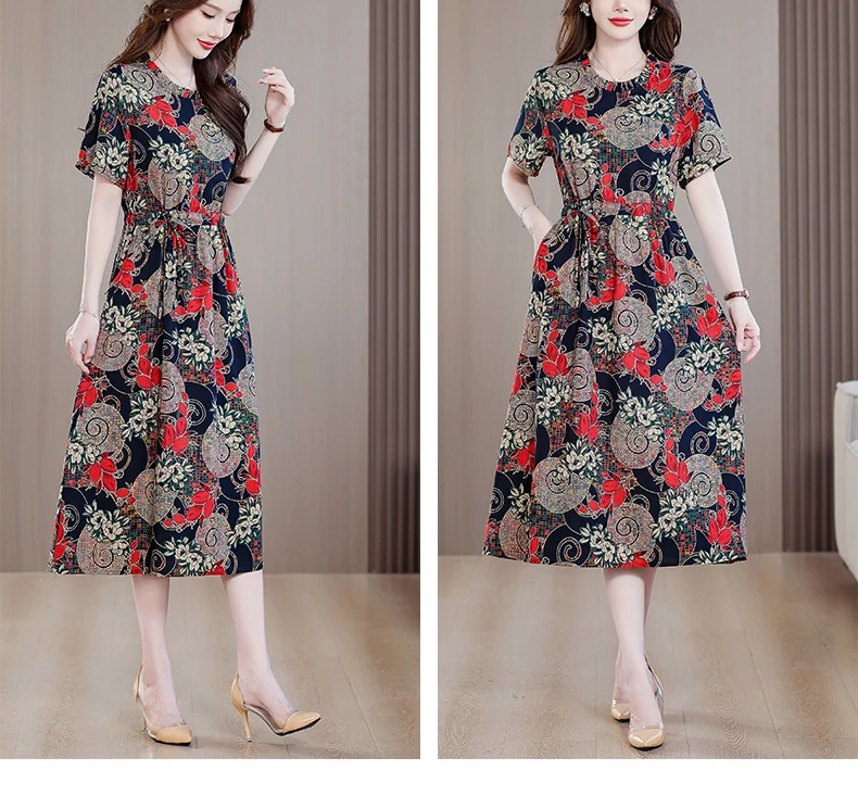 Sundress 2025 Women Dress Summer Bohemian Casual Vintage Short Sleeve Floral Print thin Vestido Female Robe