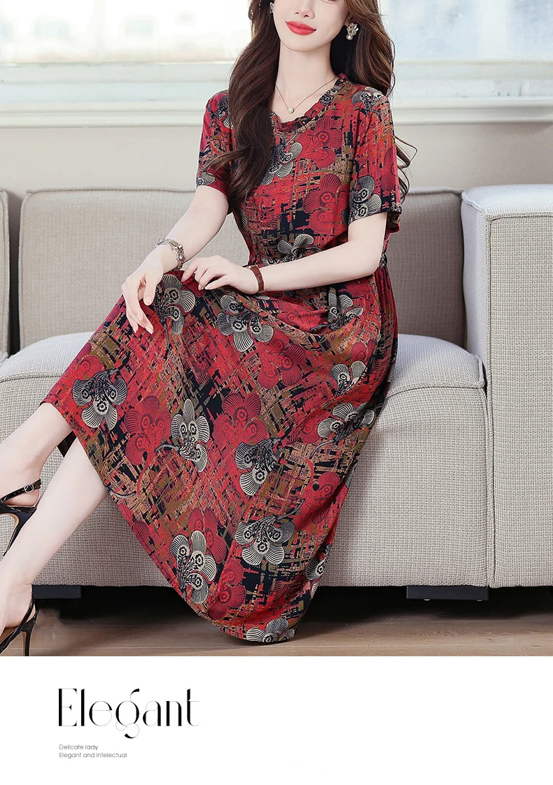 Sundress 2025 Women Dress Summer Bohemian Casual Vintage Short Sleeve Floral Print thin Vestido Female Robe