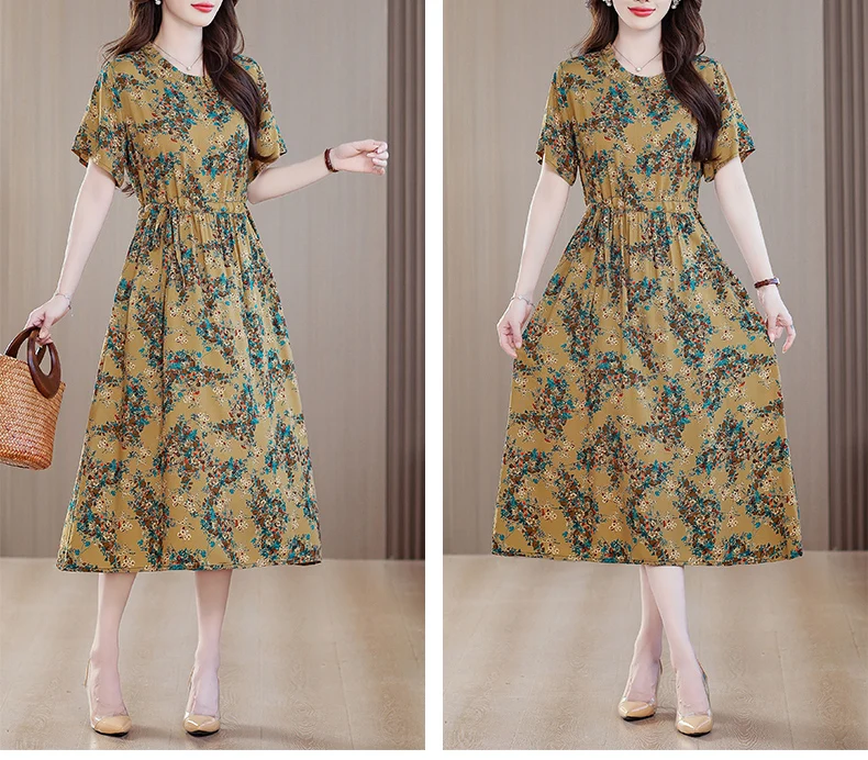 Sundress 2025 Women Dress Summer Bohemian Casual Vintage Short Sleeve Floral Print thin Vestido Female Robe