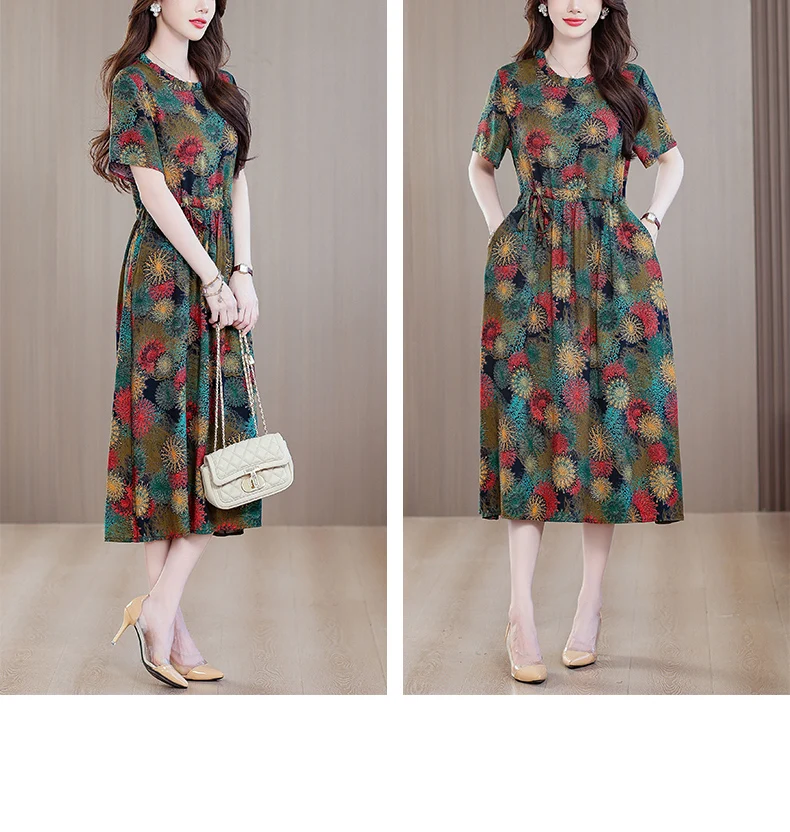 Sundress 2025 Women Dress Summer Bohemian Casual Vintage Short Sleeve Floral Print thin Vestido Female Robe