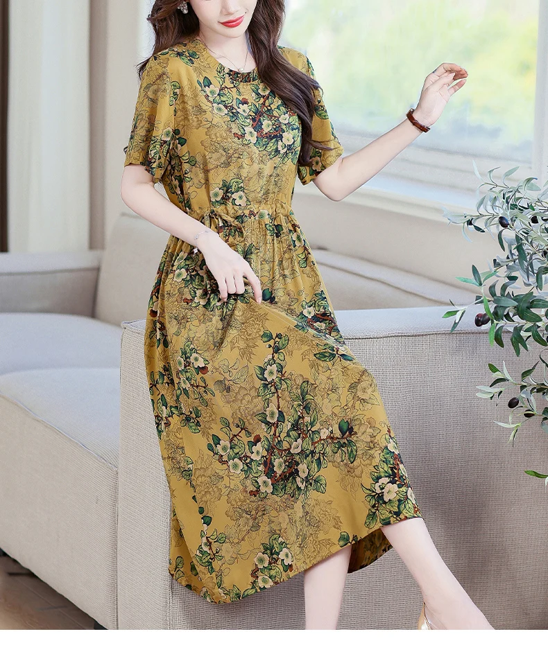 Sundress 2025 Women Dress Summer Bohemian Casual Vintage Short Sleeve Floral Print thin Vestido Female Robe