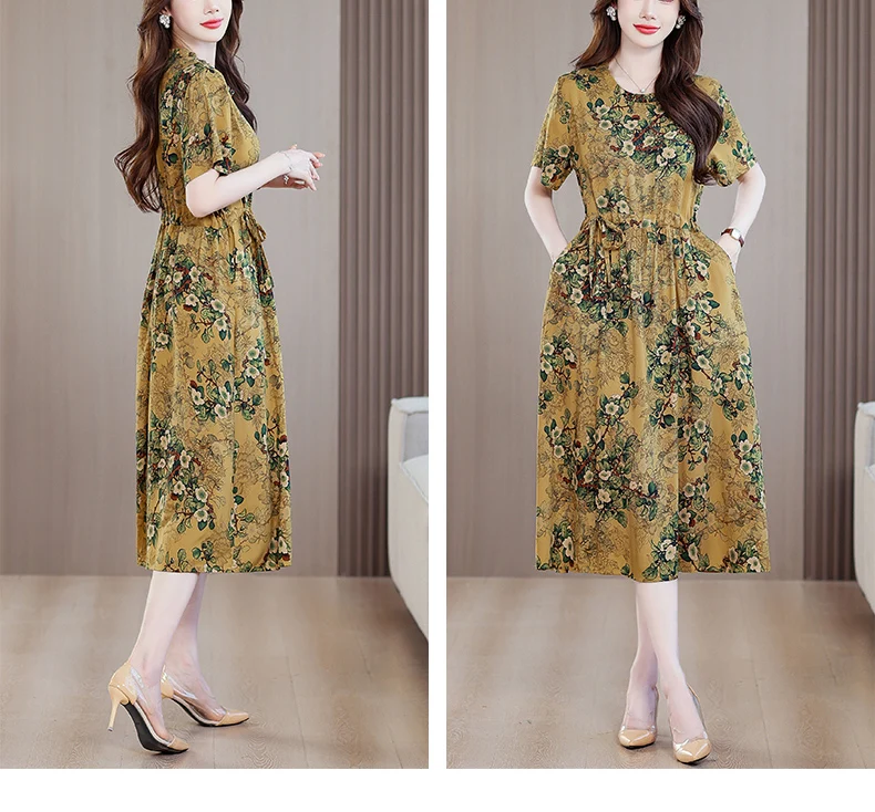 Sundress 2025 Women Dress Summer Bohemian Casual Vintage Short Sleeve Floral Print thin Vestido Female Robe