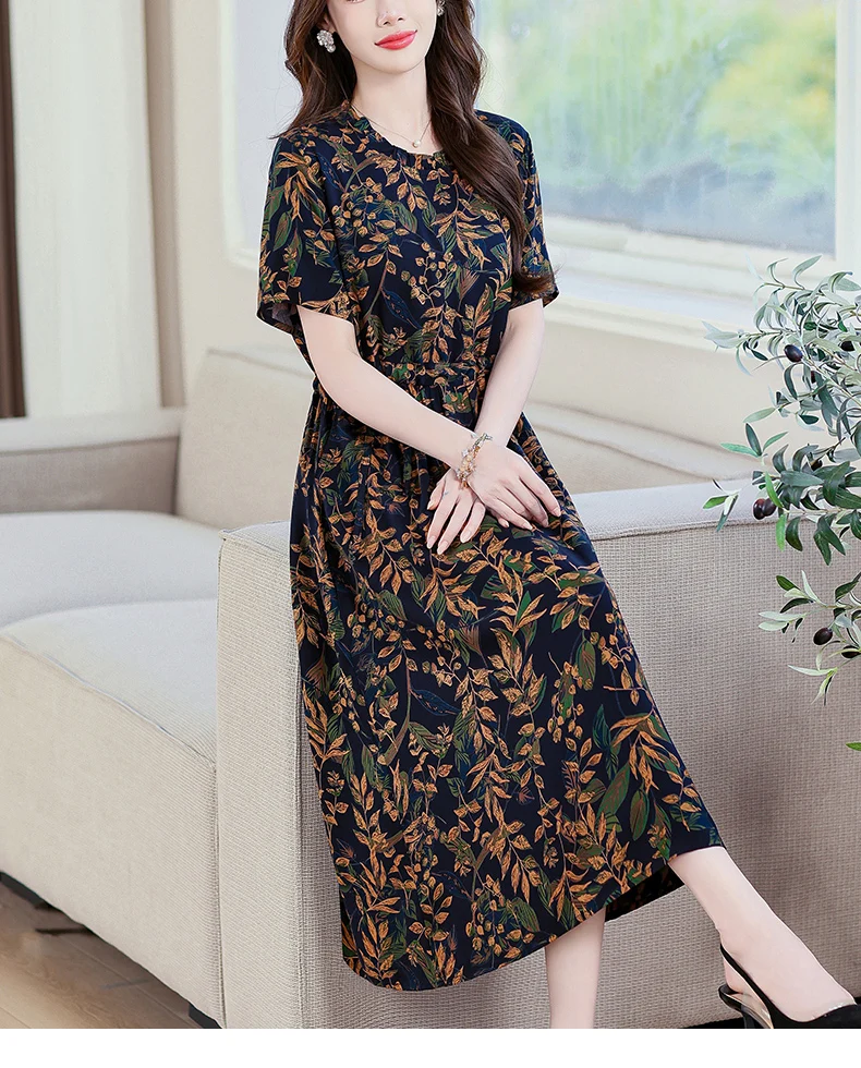Sundress 2025 Women Dress Summer Bohemian Casual Vintage Short Sleeve Floral Print thin Vestido Female Robe