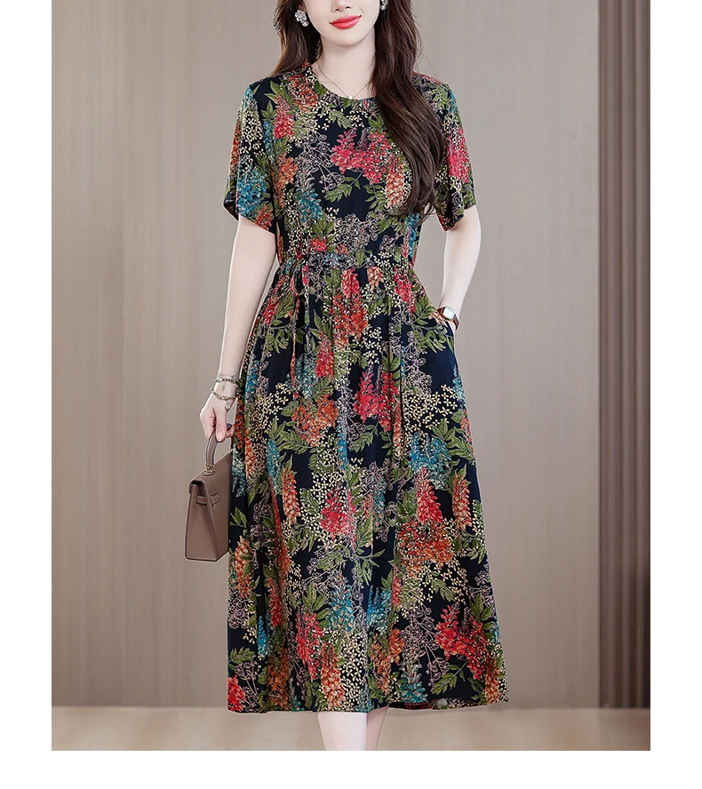 Sundress 2025 Women Dress Summer Bohemian Casual Vintage Short Sleeve Floral Print thin Vestido Female Robe