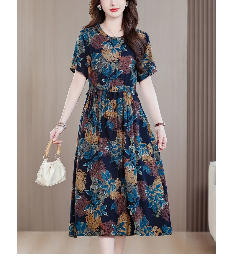 Sundress 2025 Women Dress Summer Bohemian Casual Vintage Short Sleeve Floral Print thin Vestido Female Robe