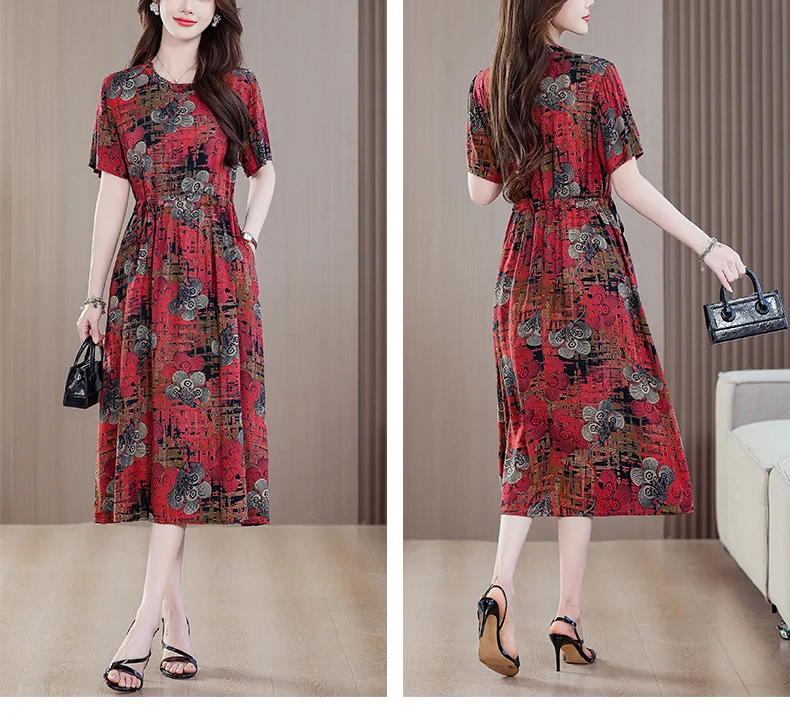 Sundress 2025 Women Dress Summer Bohemian Casual Vintage Short Sleeve Floral Print thin Vestido Female Robe