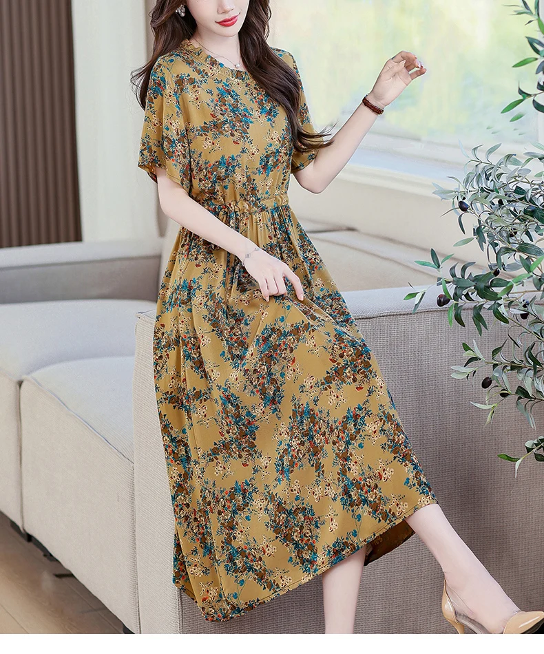 Sundress 2025 Women Dress Summer Bohemian Casual Vintage Short Sleeve Floral Print thin Vestido Female Robe