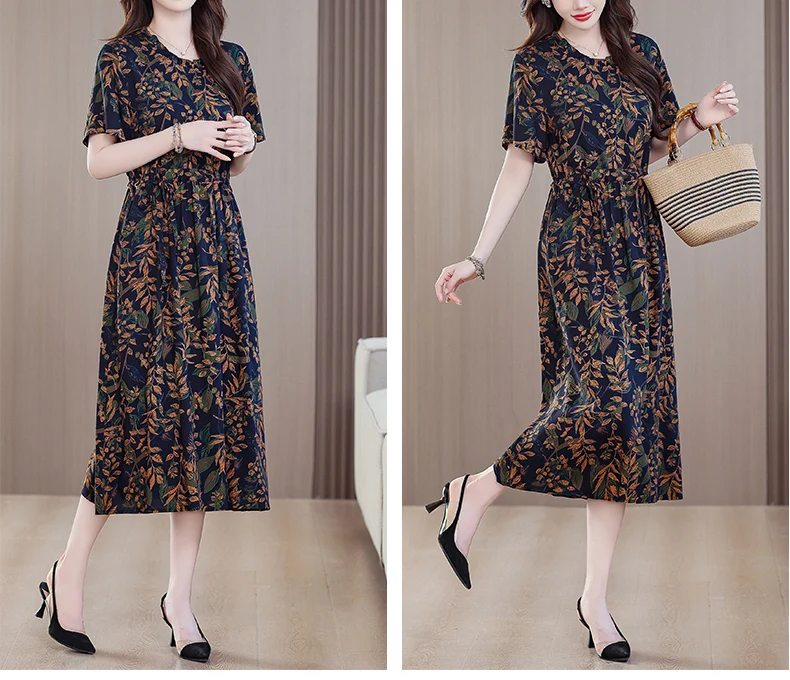 Sundress 2025 Women Dress Summer Bohemian Casual Vintage Short Sleeve Floral Print thin Vestido Female Robe