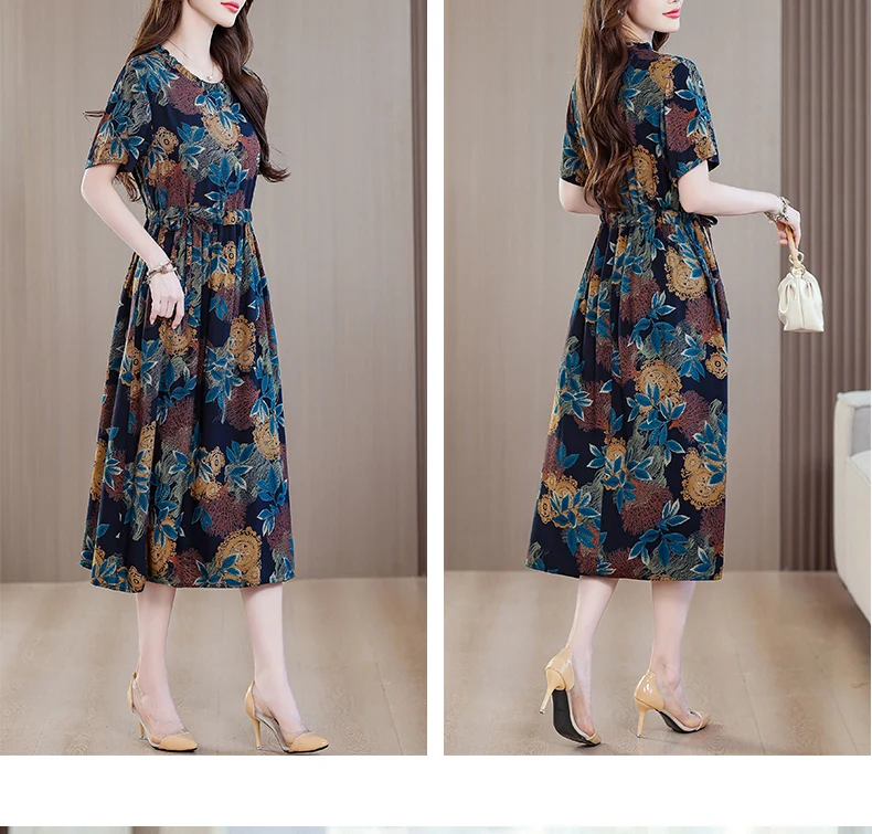 Sundress 2025 Women Dress Summer Bohemian Casual Vintage Short Sleeve Floral Print thin Vestido Female Robe