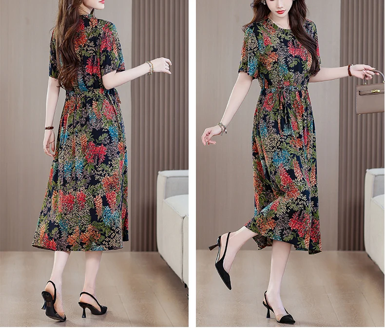 Sundress 2025 Women Dress Summer Bohemian Casual Vintage Short Sleeve Floral Print thin Vestido Female Robe