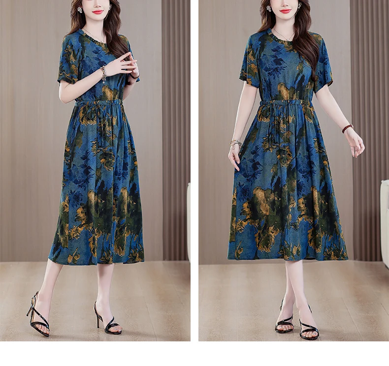 Sundress 2025 Women Dress Summer Bohemian Casual Vintage Short Sleeve Floral Print thin Vestido Female Robe