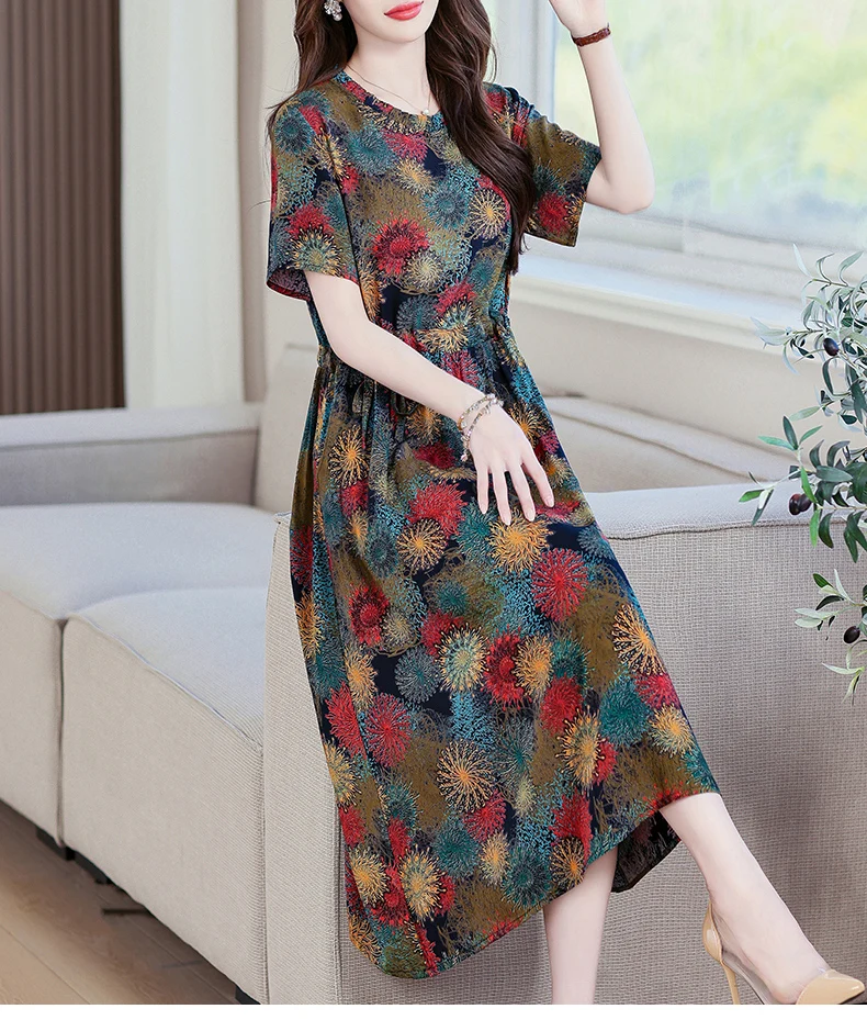 Sundress 2025 Women Dress Summer Bohemian Casual Vintage Short Sleeve Floral Print thin Vestido Female Robe