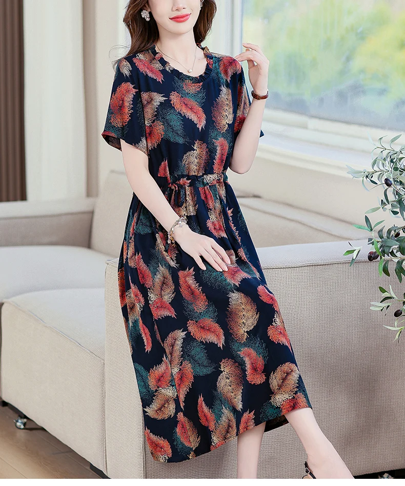 Sundress 2025 Women Dress Summer Bohemian Casual Vintage Short Sleeve Floral Print thin Vestido Female Robe