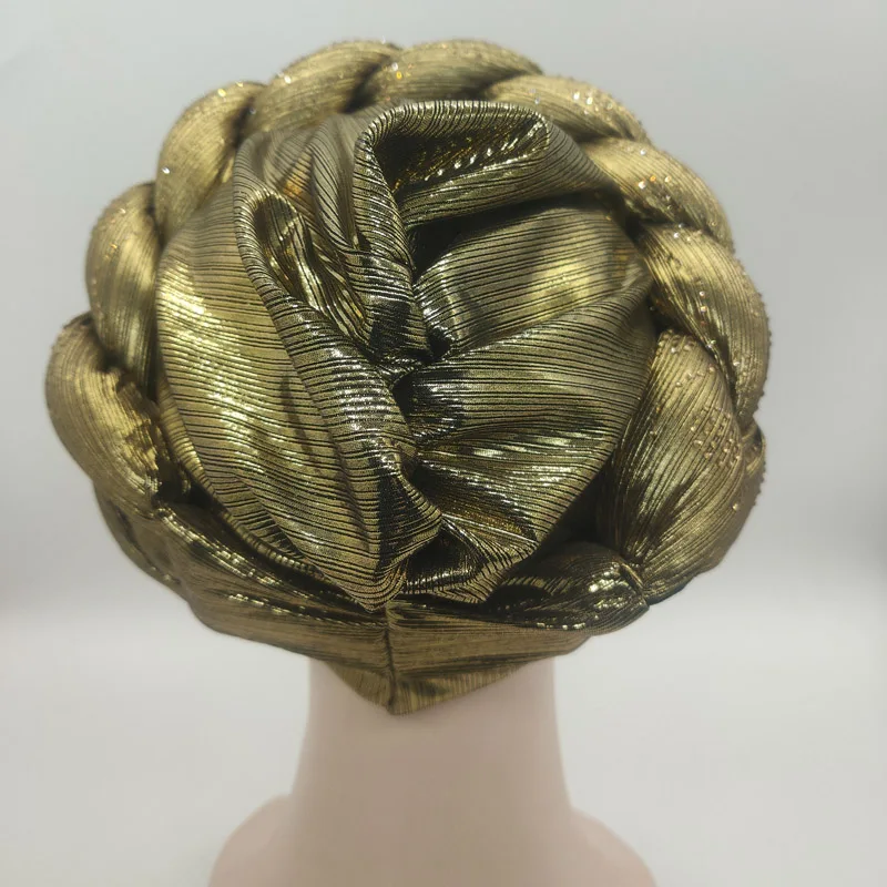 2023 NEW Rhinestone Turban Africain Auto Gele Femme Glitter Elastic Muslim Hijab Bonnet Women Head Wraps Braids Turbante Mujer