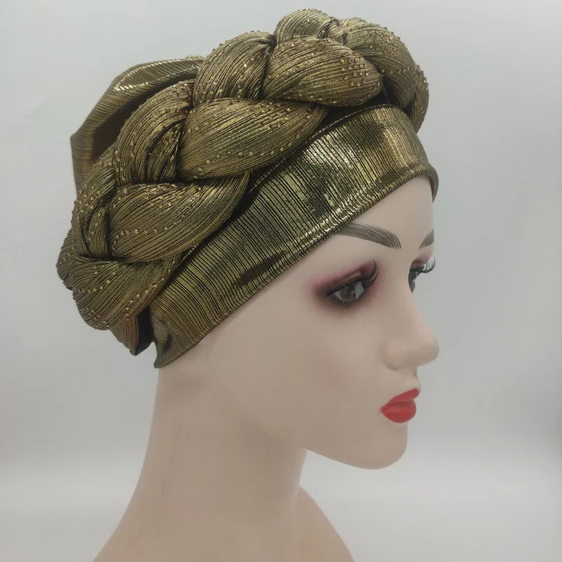 2023 NEW Rhinestone Turban Africain Auto Gele Femme Glitter Elastic Muslim Hijab Bonnet Women Head Wraps Braids Turbante Mujer