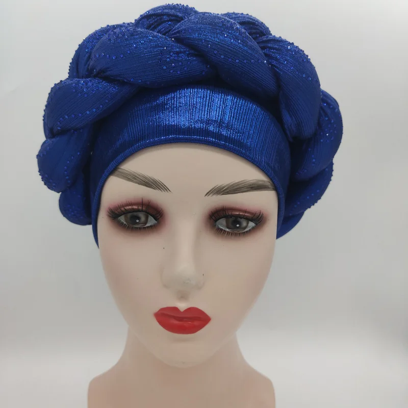 2023 NEW Rhinestone Turban Africain Auto Gele Femme Glitter Elastic Muslim Hijab Bonnet Women Head Wraps Braids Turbante Mujer